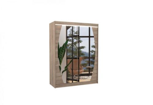 Expedo Posuvná skriňa so zrkadlom BRANDON, 150x200x58, trufla + LED