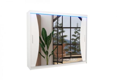 Expedo Posuvná skriňa so zrkadlom MARADONA, 250x215x58, biela + LED