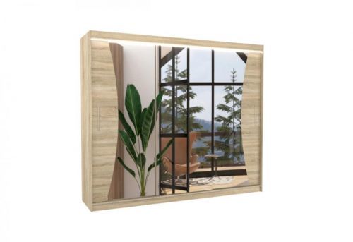 Expedo Posuvná skriňa so zrkadlom MARADONA, 250x215x58, sonoma + LED