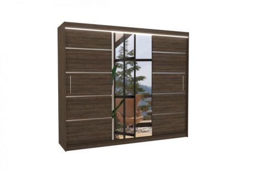 Expedo Posuvná skriňa so zrkadlom RIMBA, 250x215x58, čokoládová + LED