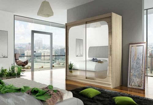 Expedo Posuvná šatníková skriňa CARLA VIII so zrkadlom, 180x215x57, Sonoma