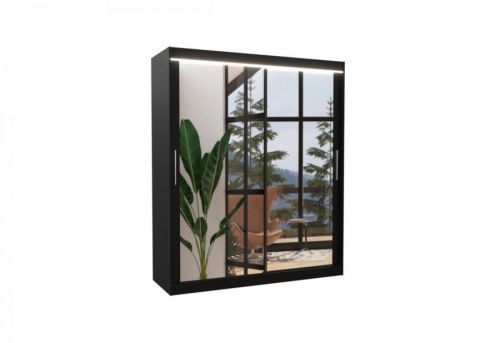 Expedo Posuvná skriňa so zrkadlom RAPID, 180x215x58, čierna + LED