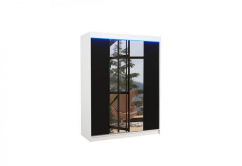 Expedo Posuvná skriňa so zrkadlom FOREVER, 150x200x58, biela/čierna + LED