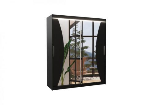 Expedo Posuvná skriňa so zrkadlom SWIFT, 180x215x58, čierna + LED