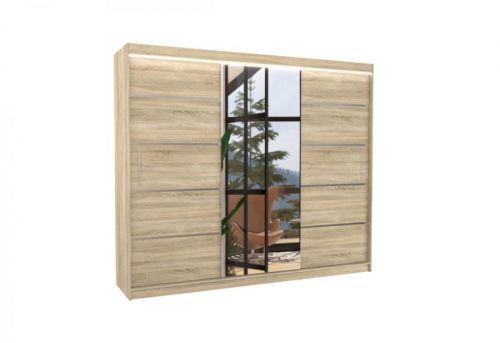 Expedo Posuvná skriňa so zrkadlom RIMBA, 250x215x58, sonoma + LED