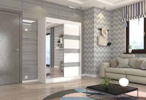 Expedo Šatníková skriňa TOBAS, 150x215x61, biela/sivá