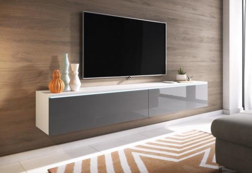 Expedo TV stolík MENDES D 180, 180x30x32, biela/siva lesk + LED