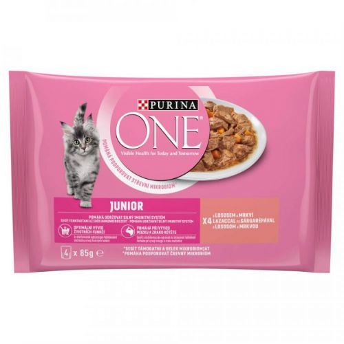 PURINA ONE Multipack 4x85g JUNIOR minifiletky s lososom a mrkvou v šťave