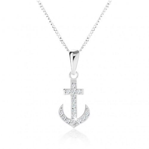 Strieborný 925 náhrdelník, jemná retiazka, zirkónová námornícka kotva