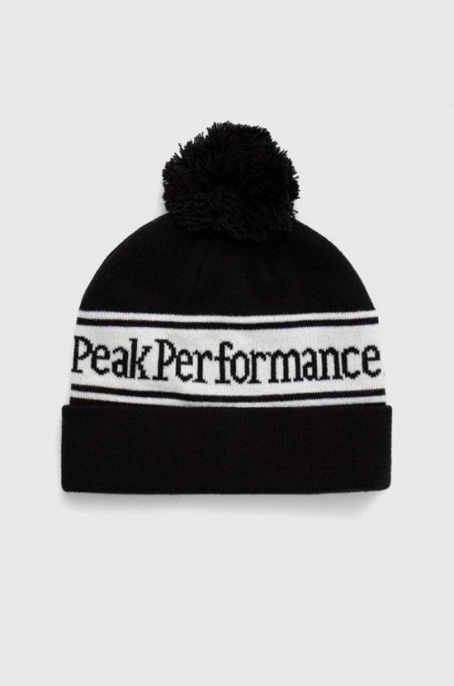 Čiapka Peak Performance čierna farba, z hrubej pleteniny