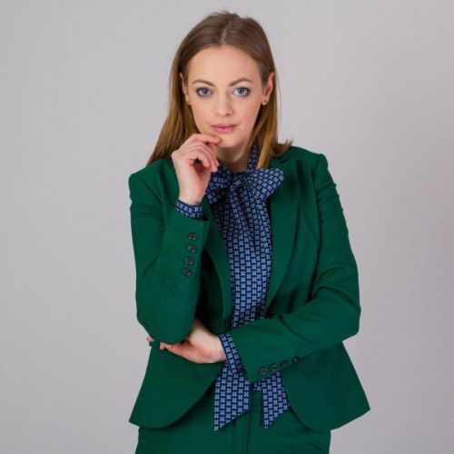 Elegantné dámske sako tmavomodrej farby s hladkým vzorom 14778