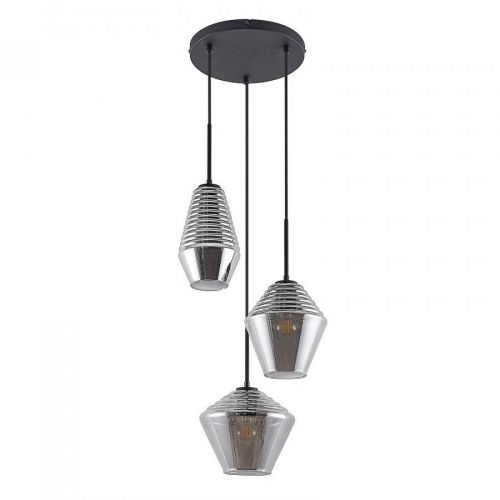 Lindby Ekkis závesná lampa, 3-pl., okrúhle, sivá