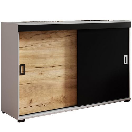 Komoda Retro 140 Biely/Craft/Čierna + Rukoväte Biely I Čierna