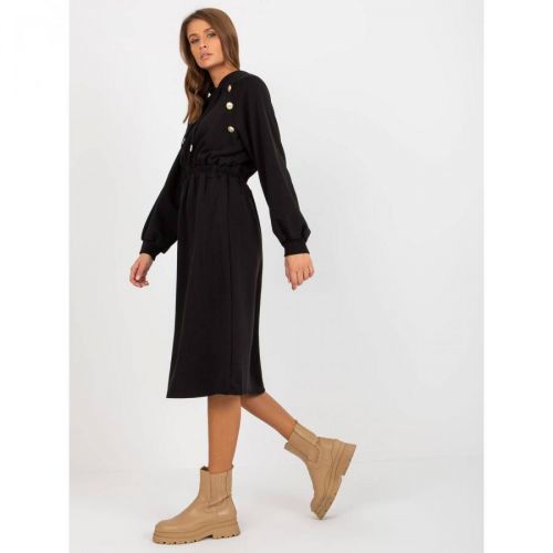 Black flared sweatshirt dress with a hood
