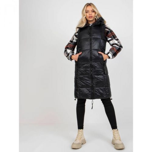Black long down vest with quilting FRESH MADE