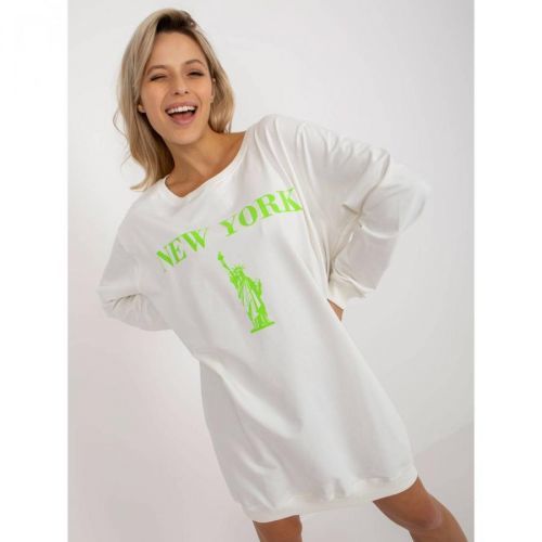 Ecru-green long oversize sweatshirt with a print
