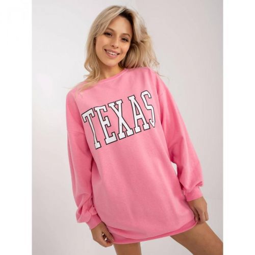 Pink long loose sweatshirt with an inscription and pockets