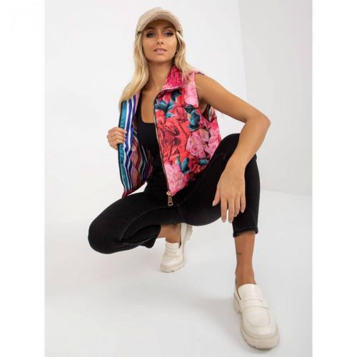Pink short vest with flowers with pockets