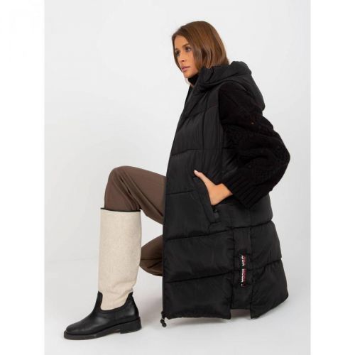 Black down vest with hood and quilting