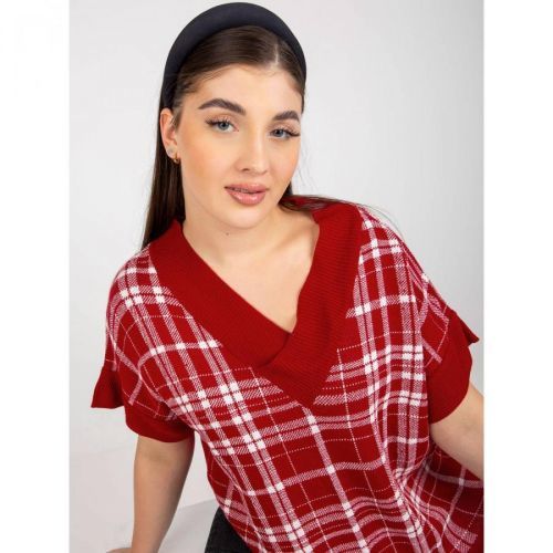 Plus size red plaid knitted vest