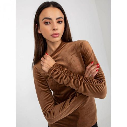 RUE PARIS brown velvet blouse with ruffled sleeves