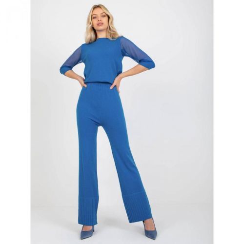 Dark blue knitted pants with a wide leg