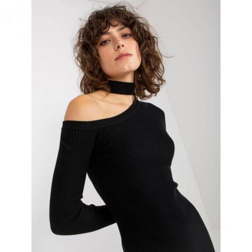 Black ribbed mini dress fitted with a choker