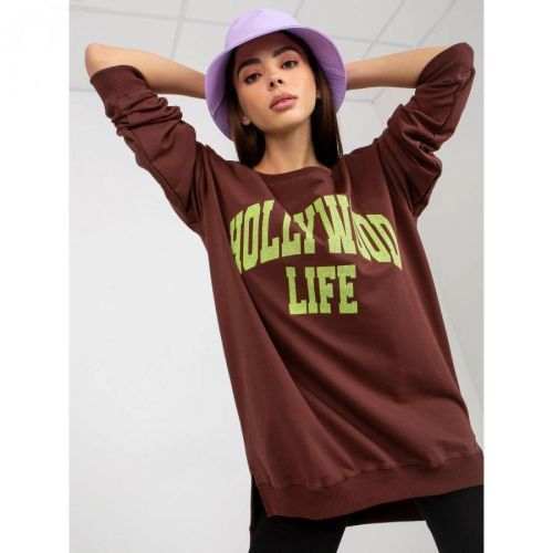 Dark brown and green oversize long sweatshirt with an inscription