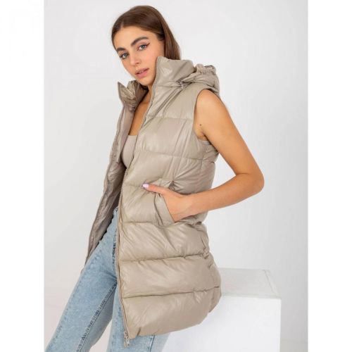 Dark beige varnished down vest with quilting
