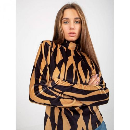 Camel and black printed velor blouse from RUE PARIS