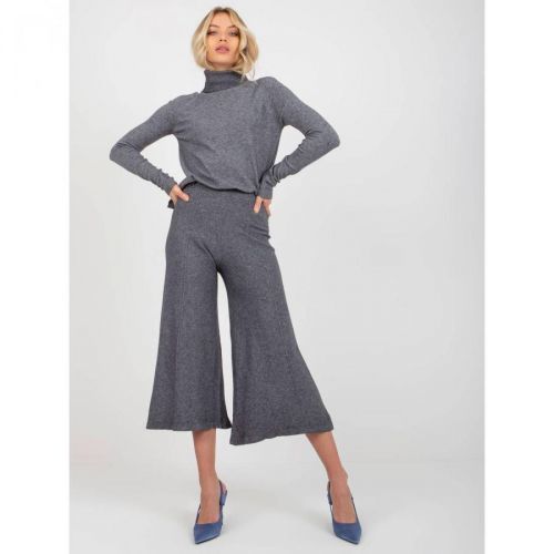 Dark gray wide knitted pants with an elastic waistband