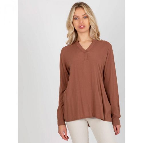 Brown, loose-fitting women's blouse made of SUBLEVEL viscose