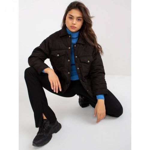 Black transitional quilted jacket without a hood