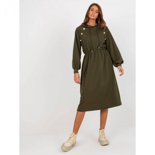 Khaki midi flared sweatshirt dress with buttons