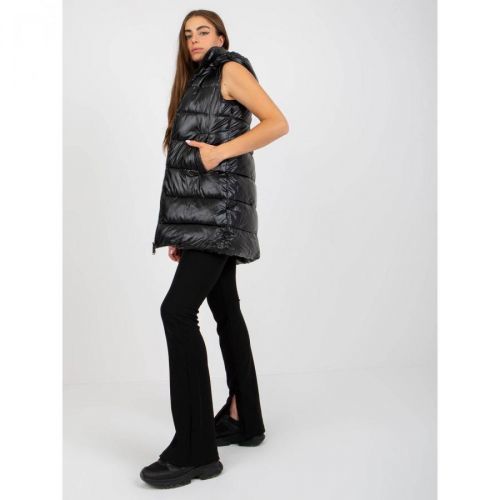 Black lacquered down vest with a hood