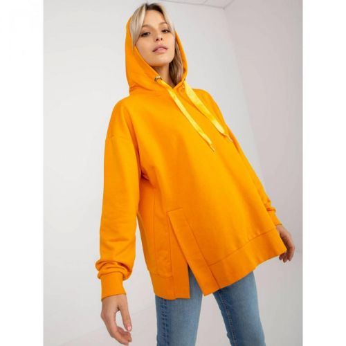 Dark yellow sweatshirt with a hood and slits