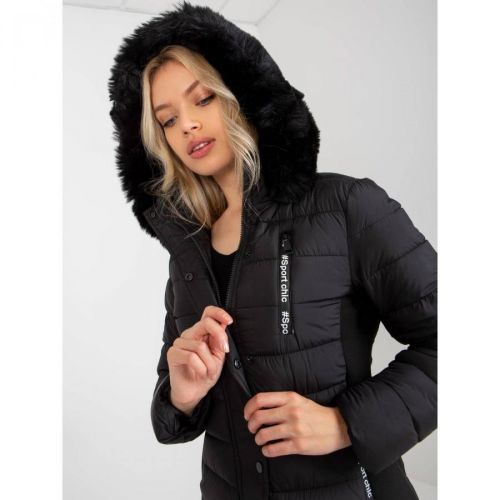 Black transitional quilted jacket with a hood