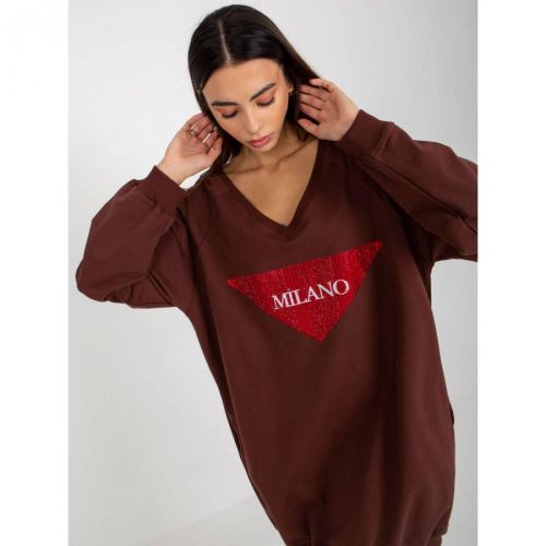 Dark brown oversize long sweatshirt with an application and an inscription