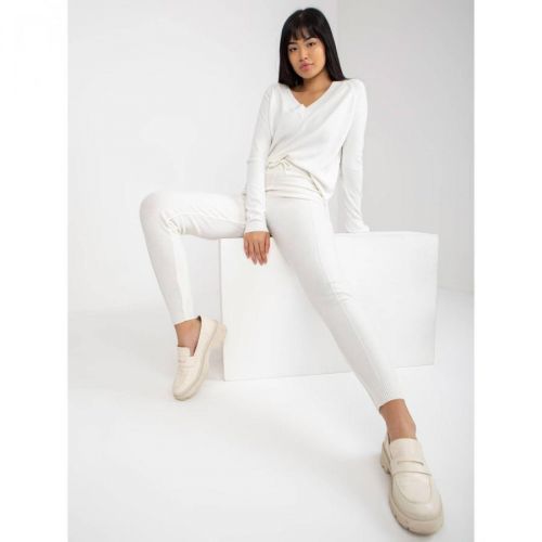 Ecru women's knitted trousers with a welt