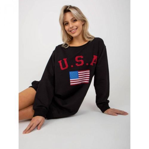 Black loose sweatshirt with a print and rhinestones appliqué