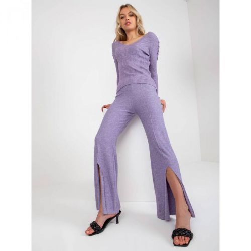 Women's purple knitted pants with a slit