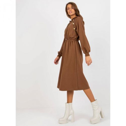 Brown sweatshirt dress with a hood