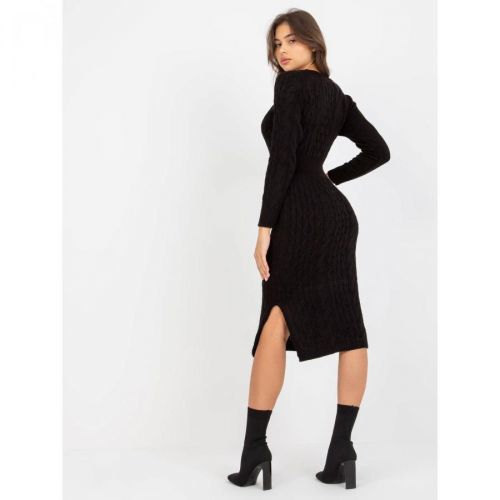 Black midi dress knitted with braids RUE PARIS
