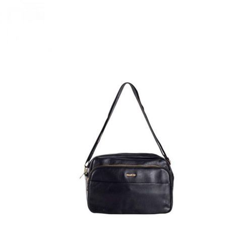 Black messenger bag with a wide strap