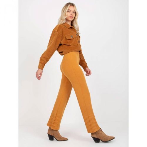 Dark yellow wide knitted high waist trousers