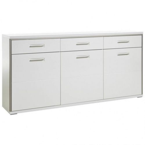 Livetastic ŠIROKÁ KOMODA, strieborná, biela s vysokým leskom, 184/89/45 cm