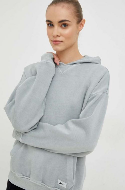Mikina Reebok Classic dámska, šedá farba, s kapucňou, jednofarebná