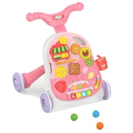 HUANGER 2v1 interaktívna chodítko / stolček OVOCIE Ružová