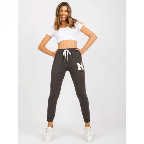 Khaki cotton sweatpants with a patch