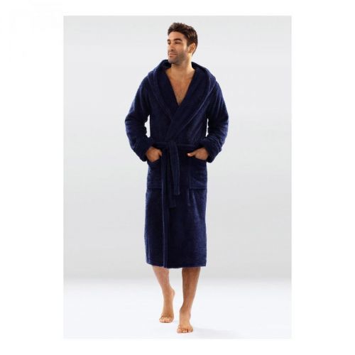 DKaren Man's Male Housecoat With Hood 130 Navy Blue